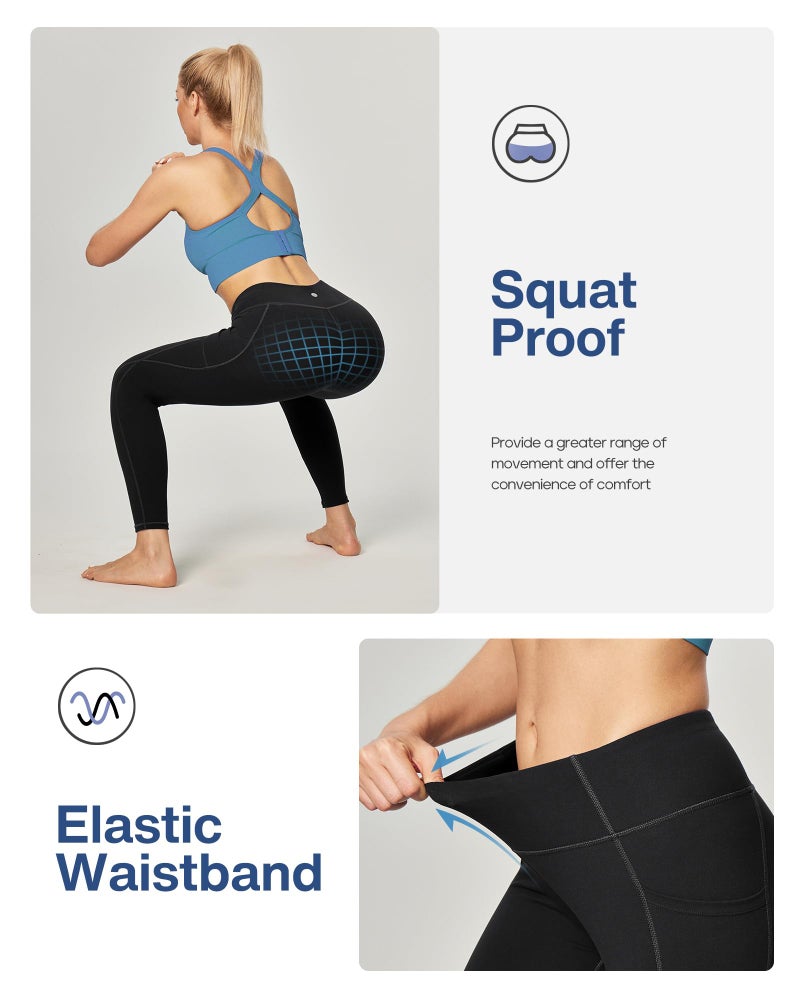 Heathyoga Leggings with Pockets for Women Tummy Control High Waisted Yoga Pants Women Compression Workout Leggings Black - Image 4